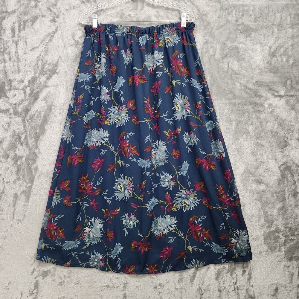 Vintage California Krush Skirt Womens S Teal Blue‎ Floral Pull On Midi Lined